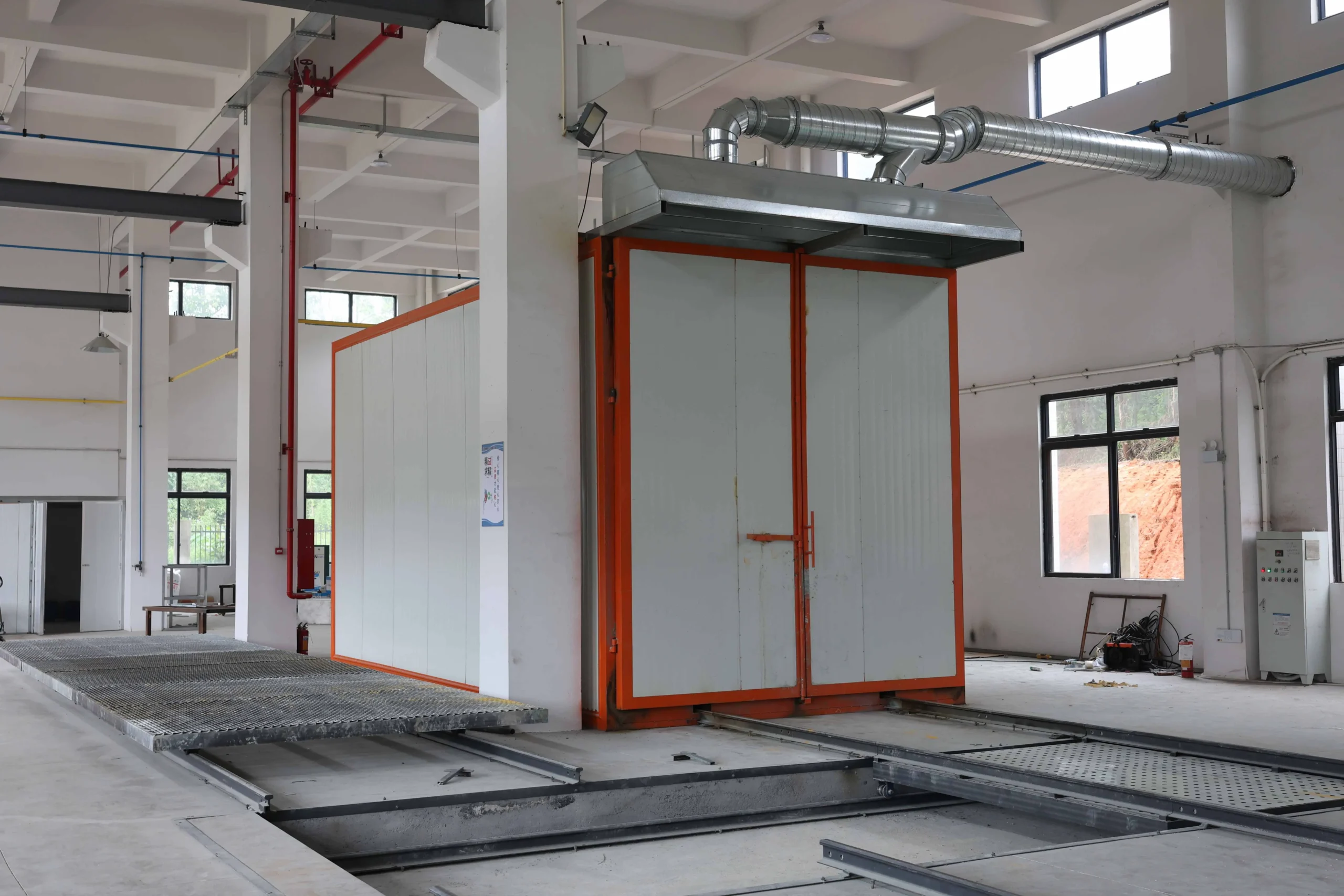Gas burner and heat exchanger system for powder coating curing oven