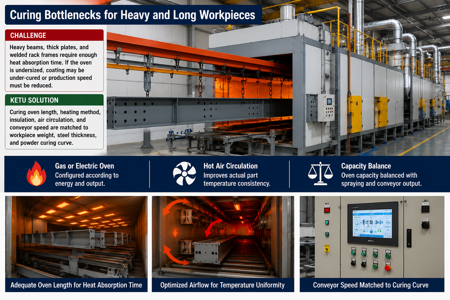Heavy warehouse rack curing oven bottleneck in powder coating line