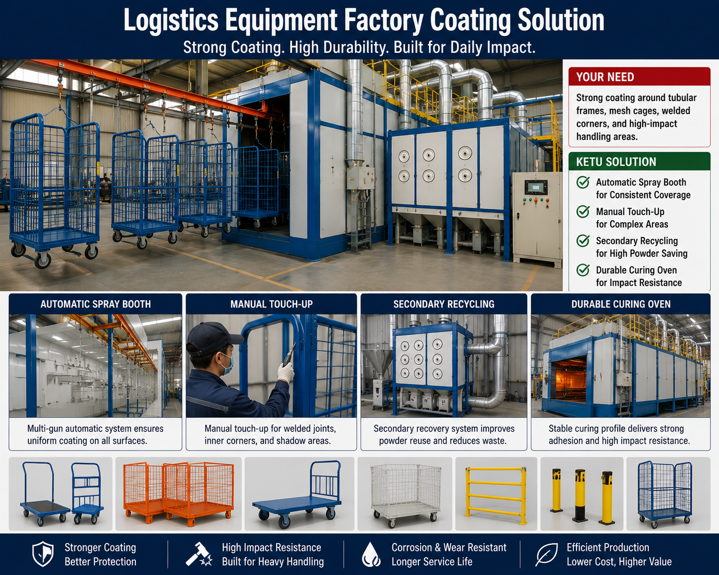 Logistics trolley and roll cage powder coating production line