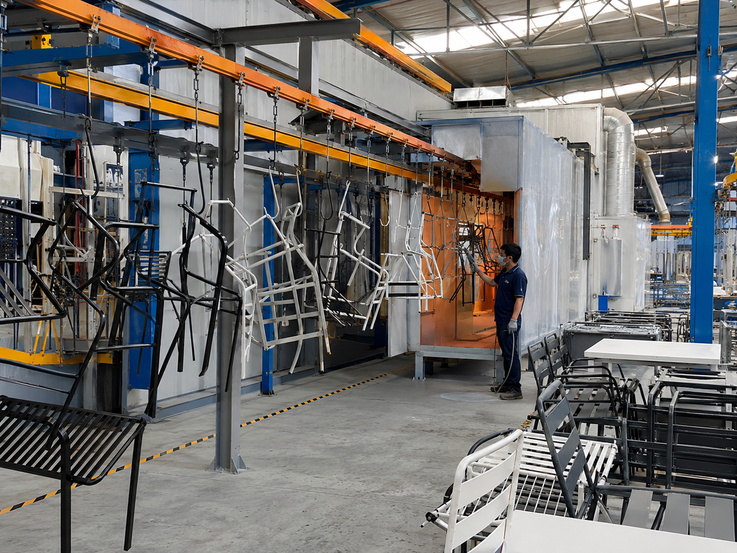 Outdoor garden furniture frames powder coating system for corrosion resistant durability